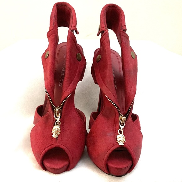 Red Suede Zipper Platform Heels | Statement Night Out Shoes Head Turners Sz 6.5 - Picture 4 of 15